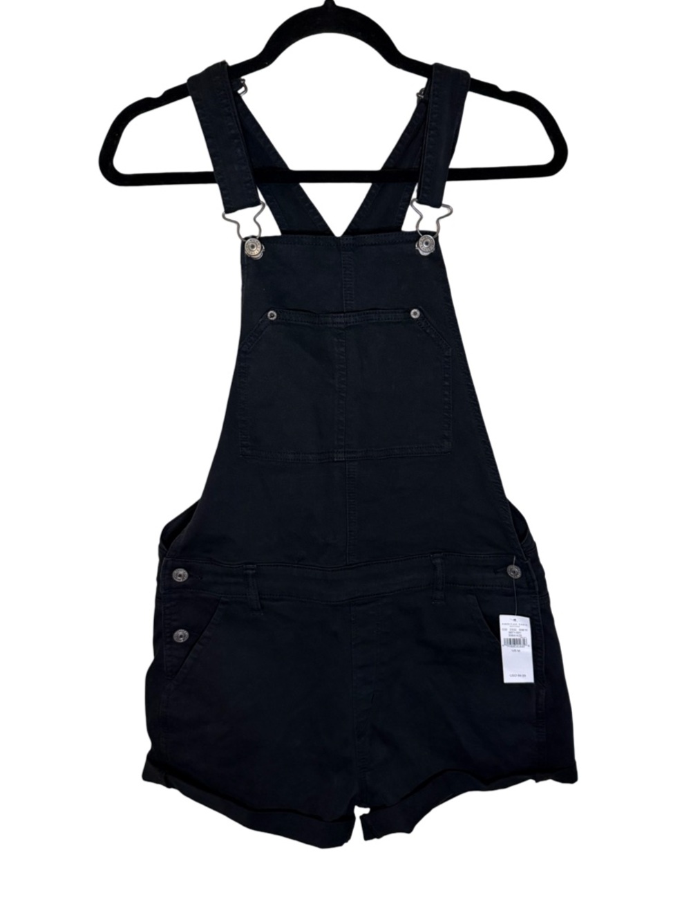 American Eagle NWT Black Denim Overall Shorts Shortalls Size M